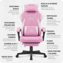 Fotel gamingowy Cabro C502 Różowy - Biały Tkanina